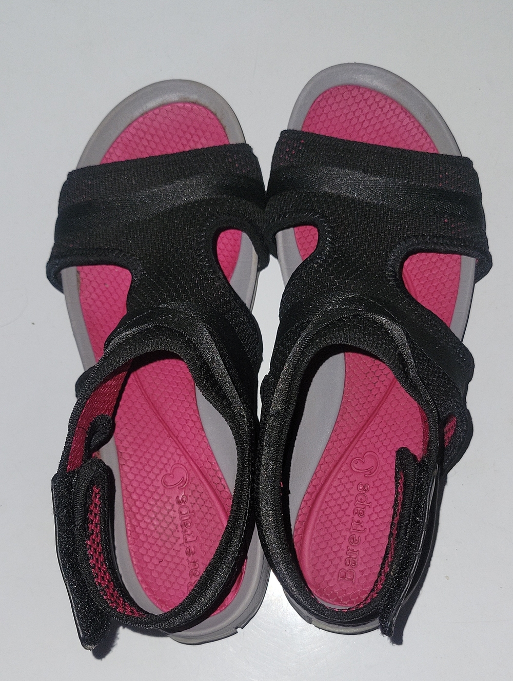 Baretraps Black Sporty Sandals with Pink Footbed